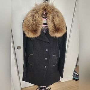 Soia & Kyo Fur Trim Wool Coat Size M
